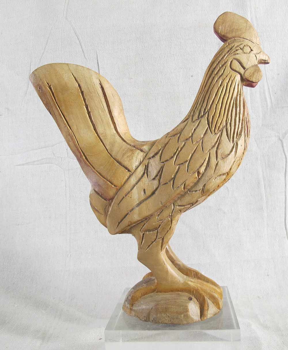 VTG Primitive Folk Art One Log Hand Carved & Painted Wood Rooster