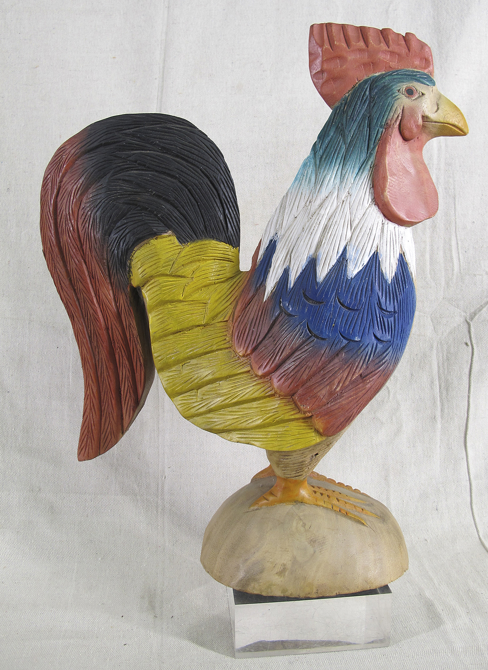 VTG Primitive Folk Art One Log Hand Carved & Painted Wooden Rooster