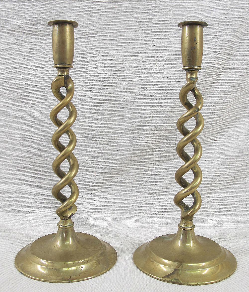 Antique 19th C Pair Victorian English Brass Open Barley Twist Candlesticks Yqz Ebay 4471